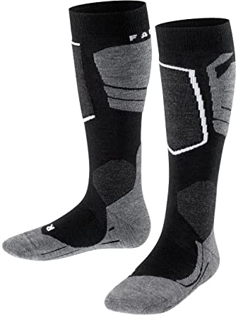 FALKE SK4 Advanced K Kh lana hilo funcional finos cálidos 1 par, Calcetines de esquí Unisex niños, Negro Black-Mix 3010, 23-26