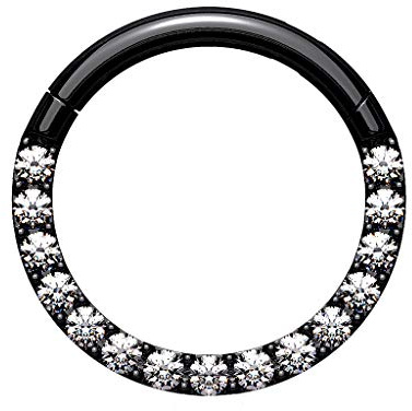 Piersando Segment Clicker Scharnier Ring Piercing mit Glitzer Kristall Septum Tragus Helix Nase Lippe Nasenring Ohr Knorpel Schwarz 1,2mm x 8mm