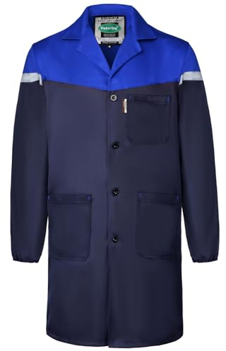Yukirtiq Homme Blouse de Travail Manches Longues Veste de Travail Bleu de Travail Industrie à Boutons Blouse d'Atelier Blouse de Laboratoire, Bleu marine+Bleu royal, L