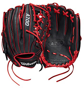Wilson A700 12 Pulgadas Guante de béisbol, Unisex-Teen, Negro/Rojo