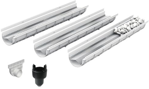 MEA Dekorative Entwässerungsrinne DECOSTONE, 3er Pack (3x1m) mit Lochblech aus verzinktem Stahl mit Zubehör - Entwässerungssystem für Terrassen, Garageneinfahrten, Gärten und Fußgängerzonen. BK A15