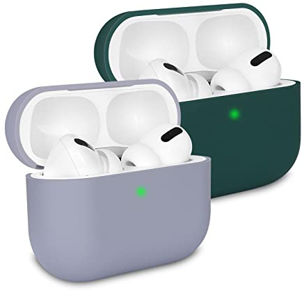 KOKOKA Custodia in Silicone Compatibile con AirPods Pro, Case Cover Protettiva Ultra Sottile in Premium Silicone per Airpods Pro, LED Frontale Visibile, Lavender Grey/Deep Green