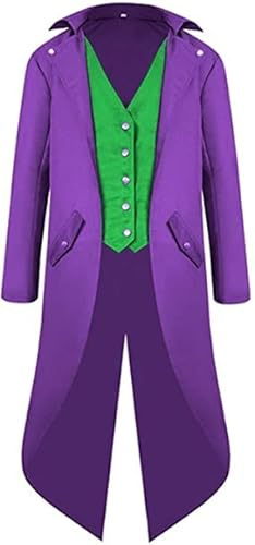 Sangdut Medieval Vintage Halloween Tailcoat Jacket Costumes for Boys, Gothic Victorian Frock Coat Uniform, Children Steampunk Victorian Renaissance Vampire Cosplay Outfits for Kids (Purple, S)