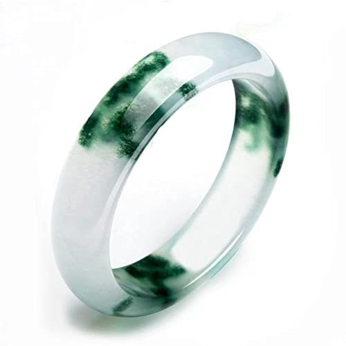BXSMNH Natürliches Grünes Und Weißes Jade-Armband-Achat-Armband，Naturel Schöner Smaragd Jadite Jade Armreif, Rund (Size : 52-53mm)