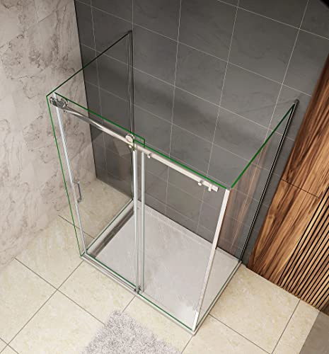 Acezanble Duschkabine 140x80x80cm U-Form Duschabtrennung Schiebetür Duschtür Duschwand Dusche mit Seitenwand 8mm Nano Glas Höhe 195cm