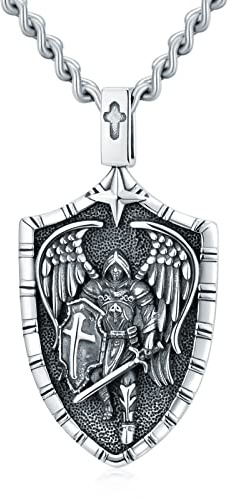 TOUPOP Religiöse Beschützer Halskette Sterling Silber St Michael Schutzpatron Anhänger Heiliger Michael Kette Medaillon Schmuck Geburtstagsgeschenk für Vater, Sohn, Freund Geschenke für Herren Damen