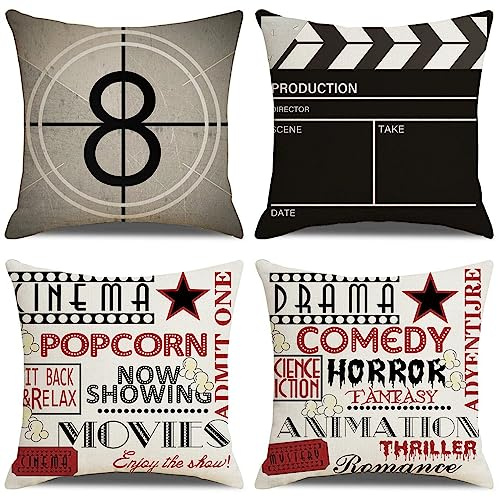 Haowul Kuddöverdrag 4 st retro film undertext kuddfodral 45 x 45 cm örngott linne kuddfodral för hem soffa soffa soffa