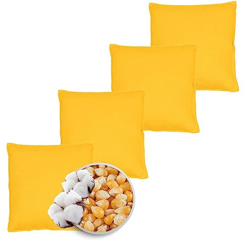 Herbalind Original Cornhole Outdoor Spiel Bean Bag Set - 4 hochwertige Wurfsäckchen 15x15cm, perfekt für das Wurfspiel Cornhole Board - Bezug aus 100% Baumwolle mit 400g Mais gefüllt (4X Gelb)