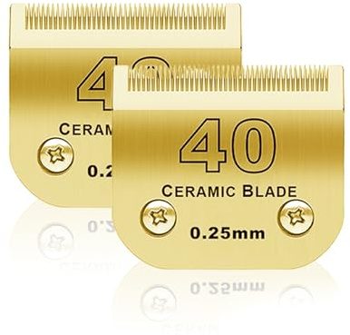 BESTBOMG 2 Stück 40# Ersatzklinge für Hundepflege, kompatibel mit Heiniger/Moser Max45 Serien /Andis/Oster A5 Hundehaarschneider, Größe #40 Schnitt Länge 1/100 Zoll (0,25 mm), Gold