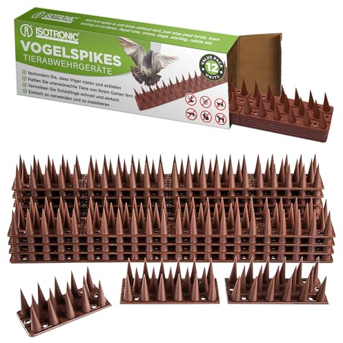 ISOTRONIC - Punte repellenti per Uccelli, Gatti e martore - per recinzioni, davanzali, tetti, Alberi e Giardini (5,4 m | 12 Pezzi | Marrone)