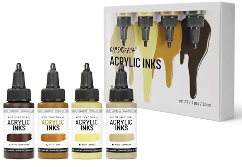 Kamenskaya Acrylic Inks for Artists - Acrylic Ink Set, Color Combination #1-4 pcs. 1 Fl Oz (30 ml) Each