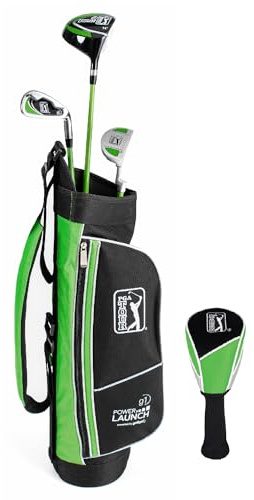 PGA Tour G1 Series Kids Green Golf Club Set with 3 Clubs, Golf Bag & 5 Total Pieces | Golf Clubs and Sets for Heights 3'6 - 4'1 | Complete Youth Golf Club Set