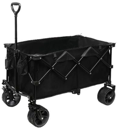 OYWEHECE Zusammenklappbarer Wagen, Faltbarer, Robuster Mehrzweckwagen mit Verstellbarem Griff, Breiten All-Terrain-Rädern, Getränkehalter, Tragbarer Gartenwagen, Strandwagen für Camping,A