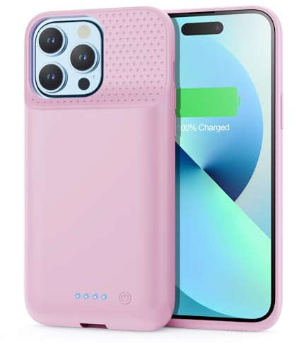 HETP Funda con batería para iPhone 12 Pro Max/13 Pro Max/14 Pro Max/14 Plus, [8600 mAh] batería Recargable Funda Cargador de batería portátil Funda Potente Power Bank para iPhone Rosa