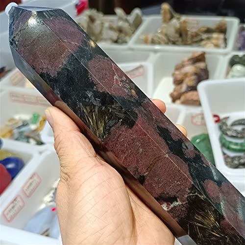 AUOQKQUT Colonne de Pierre de Fleur de fumée de Grenade Rouge Naturelle, Magique Naturelle, décoration de Bureau et de Maison, Cadeaux artisanaux Feng Shui ou décoration d'intérieur(Size:550-600g)