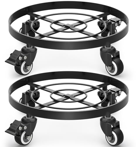 WELDUN 2 Stücke Metall Pflanzenroller, Ø32 cm Garten Pflanzgefäßständer mit Rollen, witterungsbestaendig 70 kg Tragkraft, mobiler Pflanzwagen, für Terrassen, Decks und Innenräume