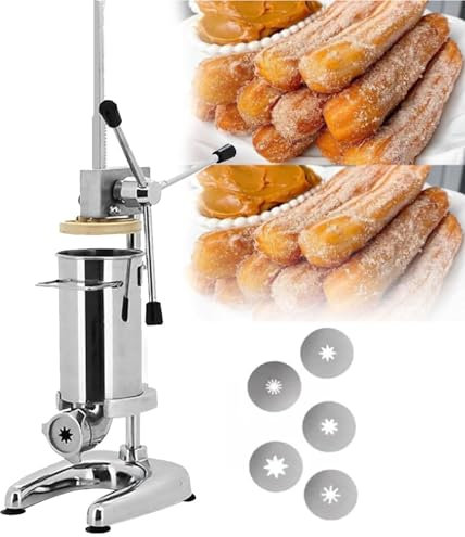 Oiyekntd Commercial Churro Machine 2L/3L Stainless Steel Professional Churro Maker with 5 Nozzles Home Vertical Type Manual Spanish Donuts Churro Filler Machine for Restaurants Cafeterias Bakeries,3L