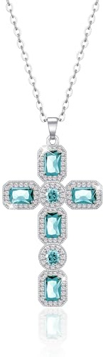 Linawe Kreuzkette Kreuz Kette Halskette Damen, Simulierter Diamant Geburtsstein Kristall Kettenanhänger, Modeschmuck Jewelry Erhältlich in Gold, Silber und Roségold