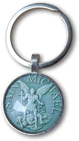 LivelyBuy Archangel St. Michael Keychain Protect Holy Shield Amulet Silver Pendant Gift