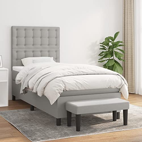 OHOOWOO Boxspringbett mit Matratze Hellgrau 90x200 cm Stoff,Exzellentes Boxspringbett mit Taschenfederkernmatratze für erholsamen Schlaf