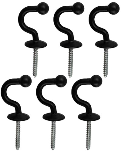 HSIXHAF 6 Pcs Alzapaños de Cortina Negro en Forma de U Gancho Alzapaños de Cortinas Pared Extremo Bola Aleación Zinc Gancho para Atar Cortina y Colgar Ropa,con Piezas de plástico de fijación