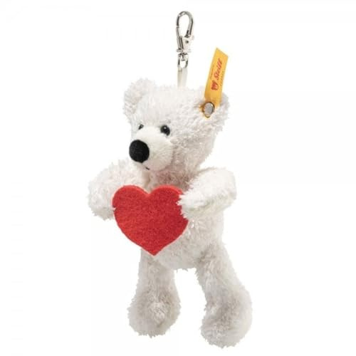 Steiff Hänge, nallebjörn, lotte, 12 cm, vit, nyckelring, gosig teddy av plysch med rött filthjärta, lyckobringare, perfekt presentidé, maskintvättbar