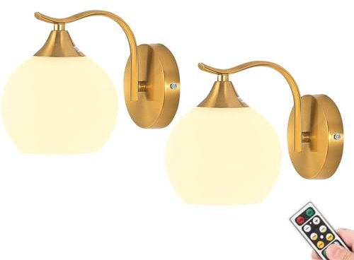 Juego de 2 apliques de pared regulables a batería, luces de pared sin cableado con bombilla recargable por USB y control remoto, luces de pared que funcionan con batería para baño, tocador, dormitor