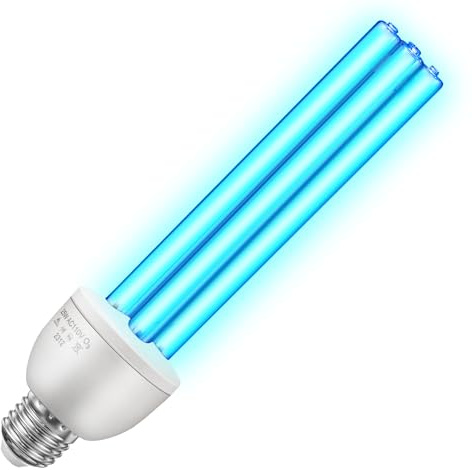 Hiboom 25W UVC Germicidal Lamp Bulb, 254nm UV Light Bulbs with E27 Base, 360° Sterilization for 500 Sq ft Areas, Effective for Bacteria Neutralization in Living Rooms, Kitchens, Offices, Basements