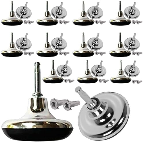 ATEK 24 PCS Bed Feet, Chrome Bed Feet for Divan with Metal Inserts, Mushroom Shaped Furniture Bed Castors, Replacement Legs and Gliders for Beds, Sofas, Chairs, and Footstools