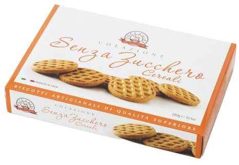 Biscottifici Grondona Duca d' Alba Biscotti Artigianali ai Cereali Senza Zucchero Scatola da 290gr per la Colazione