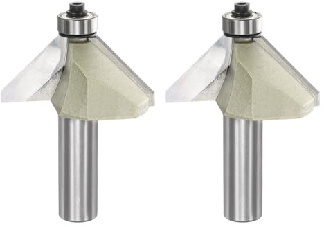 sourcing map 2pcs 45 Degree Chamfer Router Bit 1/2 Inch Shank 1 Cutting Edge Carbide Tip with Bearing for Woodworking Milling Cutter Tool, Gold