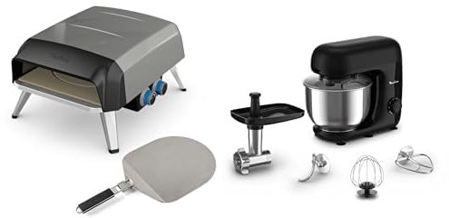 Lot Tefal Pizza Pronto, Four à pizza à gaz, Pierre rotative 360°, Cuisson Rapide JM412010 + Moulinex Bake essential Robot pâtissier 800 W, Bol 4,8 L, pétrin, hachoir à viande, pâtisserie, QA161810