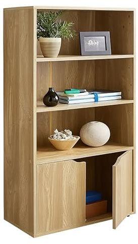 Oak 3-Shelf Bookcase – Freestanding Wooden Storage Unit 120 × 58 × 29 cm | Compact Bookshelf for Living Room Office Bedroom | Easy Assembly & Anti-Tip Kit