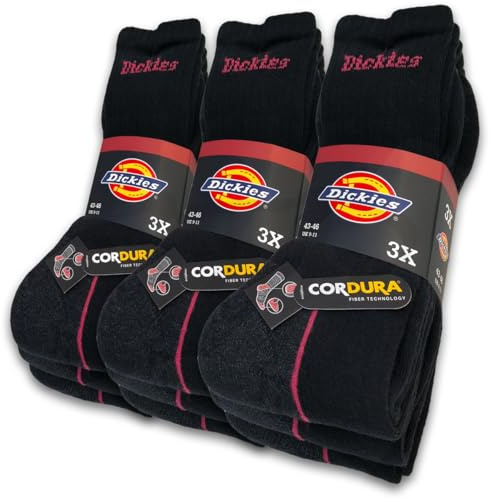 Dickies 9 pares de calcetines de trabajo robustos – Calcetines de trabajo con fibra Cordura®, duraderos, resistentes y cómodos, tallas 39 – 42 y 43 – 46, 9 Pairs Black, 39-42