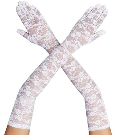 Gusruvti Lange Spitze Handschuhe Damen Elegante Blumen Hochzeit Oper Braut Spitzenhandschuhe Tee Party Damen Lange Spitze Handschuhe Kleid Cocktail Halloween Party 1920er Jahre Kostüm
