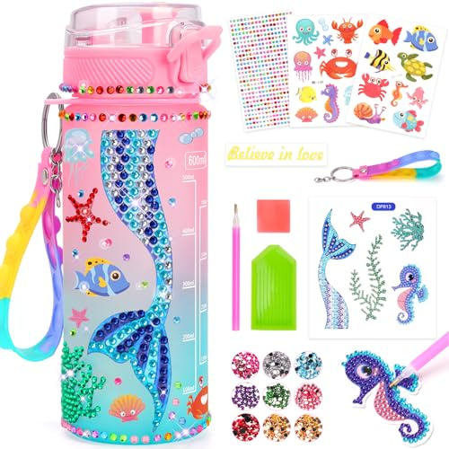 Bastelset Kinder ab 6 Jahre, Trinkflasche Basteln Mädchen 6 8 10 7 9 Jahre | Geschenk Mädchen 5-6-7-8-9 Jahre Meerjungfrau Diamond Painting Kinder Spielzeug ab 4-12 Jahre Geburtstags Weihnachtsgeschenke
