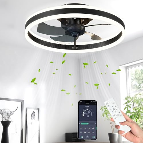 50cm Ventilateur de Plafond Silencieux avec Lumiere et Telecommande,Ventilateur 6 Vitesses et vent Réversible,LED Dimmable,3 Températures de Couleur en Option,pour toutes les saisons (Noir, 40cm)