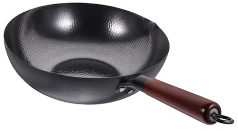 Mobestech Padella Rapida Conduzione del Calore Wok senza Rivestimento Antiaderente in Ferro Battuto e Design Semplice per Uso Domestico per Friggere e Saltare in Cucina