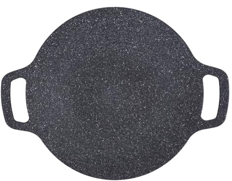 HERCHR Poêle à griller coréenne multifonctionnelle, revêtement 6 couches, ronde, antiadhésive, style coréen, pour la cuisine intérieure et extérieure, noire (38 cm)