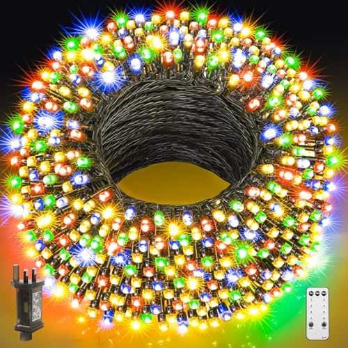 GYLEFY Outdoor Christmas Lights, 100M 800 LED Xmas Fairy String Lights with Waterproof, Remote Control, 8 Modes Twinkle Christmas Decorations for Indoor and Outdoor, Multicolour