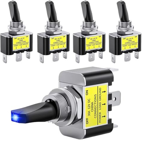 Fangxuee Interruptor Basculante LED de 12 V y 30 A, de Metal, con Luz LED, Resistente, SPST de 3, Orificio de Montaje de 12 mm.
