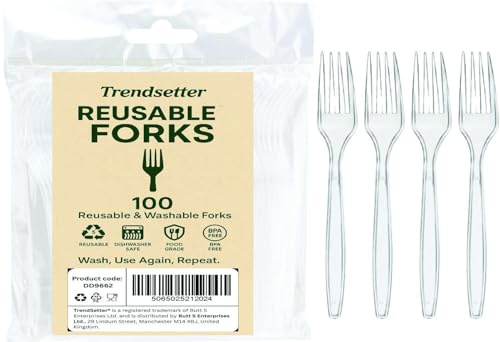 Trendsetter 100 Pieces Heavy Duty Clear Reusable and Washable Fork-Reusable Food-Safe Forks,Reusable Dinner Fork Set Strong Washable & Durable Long-Lasting Cutlery