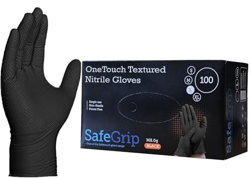 A406 Disposable Diamond Textured Nitrile Gloves Orange 100 Count Powder Free Strong Gloves Heavy Duty for Machanic (Black-Xlarge-10)