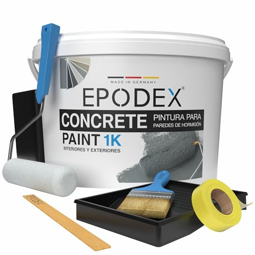 EPODEX VERNICE PER CALCESTRUZZO 1K con accessori, per cemento, pareti e pavimenti, alta copertura, UV-resistente, per interni/esterni senza acqua stagnante, 1.1kg (2 mani su 7m²)