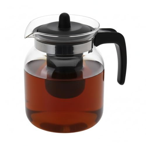mucHome Teekanne 1,5 L aus Glas mit Teesieb, Transparent/Schwarz, Hitzebeständiges Glas, Herausnehmbarer Filter, hitzebeständige Teekanne