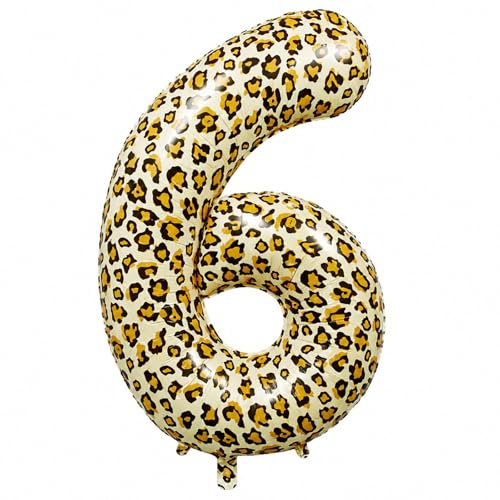 Tourima Leopardenmuster Luftballon 6, 40 Zoll Folienballon 6, Ballon 6 für 6. Geburtstag Mädchen Junge, Leopard Deko, Leo Deko Kindergeburtstag, Kinder Geburtstag Deko, Birthday Decorations