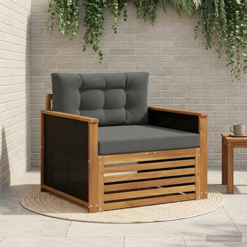 sephironlbb Divano centrale per esterni naturale in legno di acacia massiccio con imbottiture resistenti alle intemperie, gruppo di sedute modulare per terrazza, balcone, giardino, divano lounge con