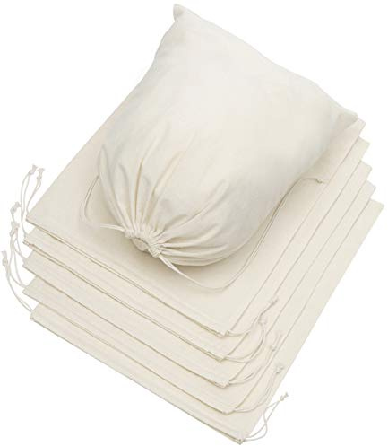 DR 100% Cotton Muslin Shoe Bags (14x17 Inch - 6-Pack) Extra Large Unbleached Natural Fabric Drawstring Storage Pouches for Shoes Boots Travel Closet Organization