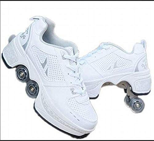 AG Schlittschuhe Pulley Schuhe Multifunktionale Deformation Roller Skating Quad Skating Sport im Freien für Erwachsene Kinder,Weiß,40
