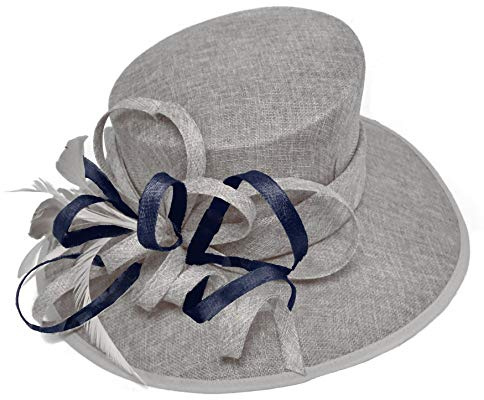 Caprilite silvergrå stor drottning brätte hatt tillfälle hatinator fascinator bröllop formell, Marinblått Xsp, en storlek